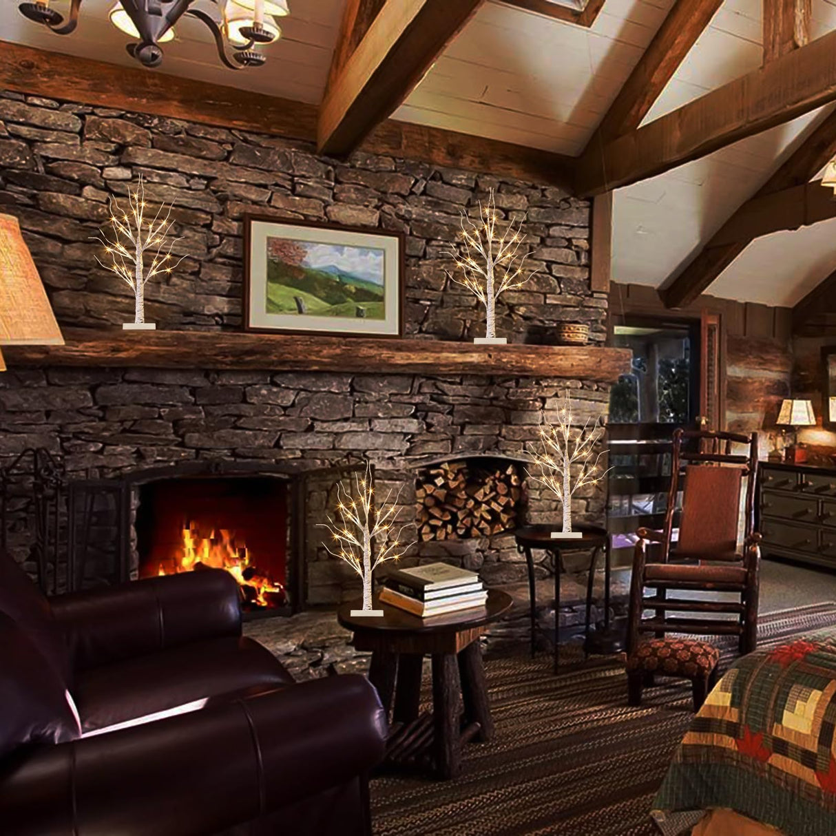 Vanthylit Christmas Tree Decorations, White Birch Tree with LED Lights- Set of 4, Warm White Small Tree Lights Battery Powered/USB, Timer Lighted Tree for Home Wedding Indoor Outdoor Decor (2 FT) Vanthylit