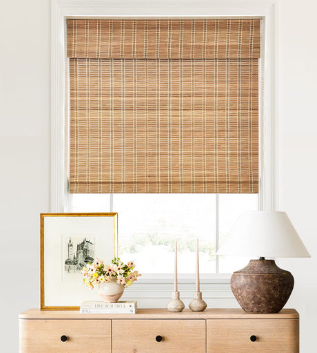 LazBlinds Custom Cordless Bamboo Roman Shades, Light Filtering Window Treatment, Roll Up Retro Bamboo Blinds for Windows, Any Size 20-70 Wide and 23-93 High, Brown206 LazBlinds
