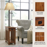 Leick Home 10028 Mission Lamp Table, Made with Solid Wood, End Table for Living Room, Bedroom, and Home Office, Medium Oak Finish Leick Home