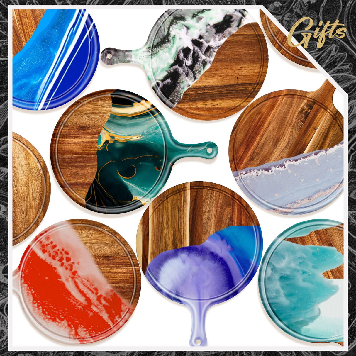 Nuenen 10 Pcs Round Wood Cutting Board with Handle Wooden Serving Board Kitchen Chopping Boards for Pizza, Bread, Cheese, Charcuterie, Fruit, Vegetables (Acacia) Nuenen