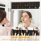 Alkmaar 360° Swivel Jewelry Armoire, Floor Standing Locking with Full Length Mirror,Bottom Drawer, Shelf, Wheels,White Cabinet with Large Storage Capacity (White push-pull) Alkmaar