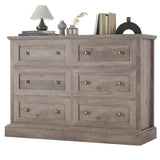 FACBOTALL Modern 6 Drawer Double Dresser, Wood Dresser Chest, Wide Chest of Drawers with Deep Drawers & Mental Double Handles for Hallway Living FACBOTALL
