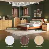 FURSUN 24" Fluted Nightstand with Charging Station, Wooden End Table with 2 Drawers Storage, Curved Profile Design, Modern Bedside Cabinet for Bedroom Living Room, Natural Oak FURSUN