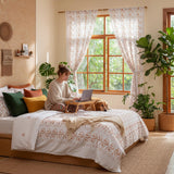 TIVNICO Boho Farmhouse Curtains for Living Room 2 Panels,Linen Floral Fall Curtains 84 Inches Long,Privacy Country Vine Pattern Bedroom Curtain,Let Light in Window Drapes Beige Color TIVNICO