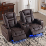 SAMERY Power Recliner Chair with Adjustable Headrest for Living Room Faux Leather Electric Recliner Chair Home Theater Seating Seats with Lighting/USB Port/Storage Arms/Reversible Armrests/Cup Holder SAMERY