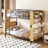 YOPTO Twin Over Twin Size Metal Bunk Bed with Ladder and Full-Length Guardrail,Modern Bunkbeds W/Storage Headboard and Foot Shelving,No Box Spring Needed,2 Assembly Options,for Teens,Bedroom,Black YOPTO