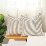 Hckot Set of 2 Farmhouse Throw Pillow Covers 18 x 18 Striped Linen Decorative Pillows Case for Sofa Couch Chair Bedroom Modern Decor(Grey) Hckot