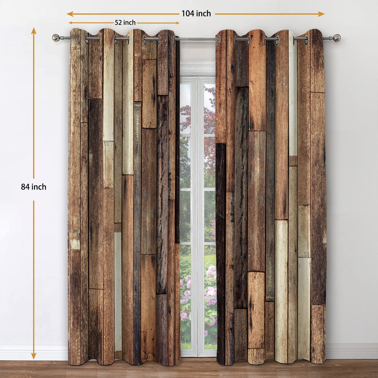 Jekeno Rustic Wooden Blackout Curtains Brown Wood Hardwood Floor Plank Board Door of Farmhouse Village Rural Lodge Retro Decor for Bedroom Living Room Grommet Window Drapes 2 Panel Set, 52"x84" Jekeno