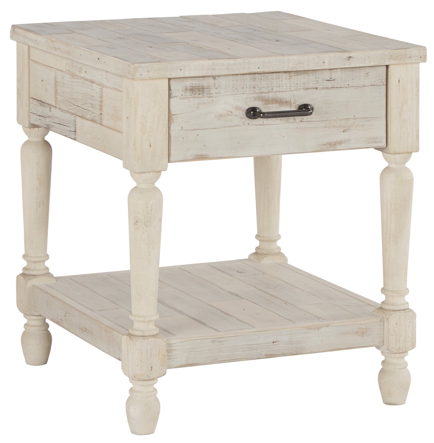 Signature Design by Ashley Shawnalore Farmhouse Solid Pine Wood End Table, Weatherworn White Finish - WoodArtSupply