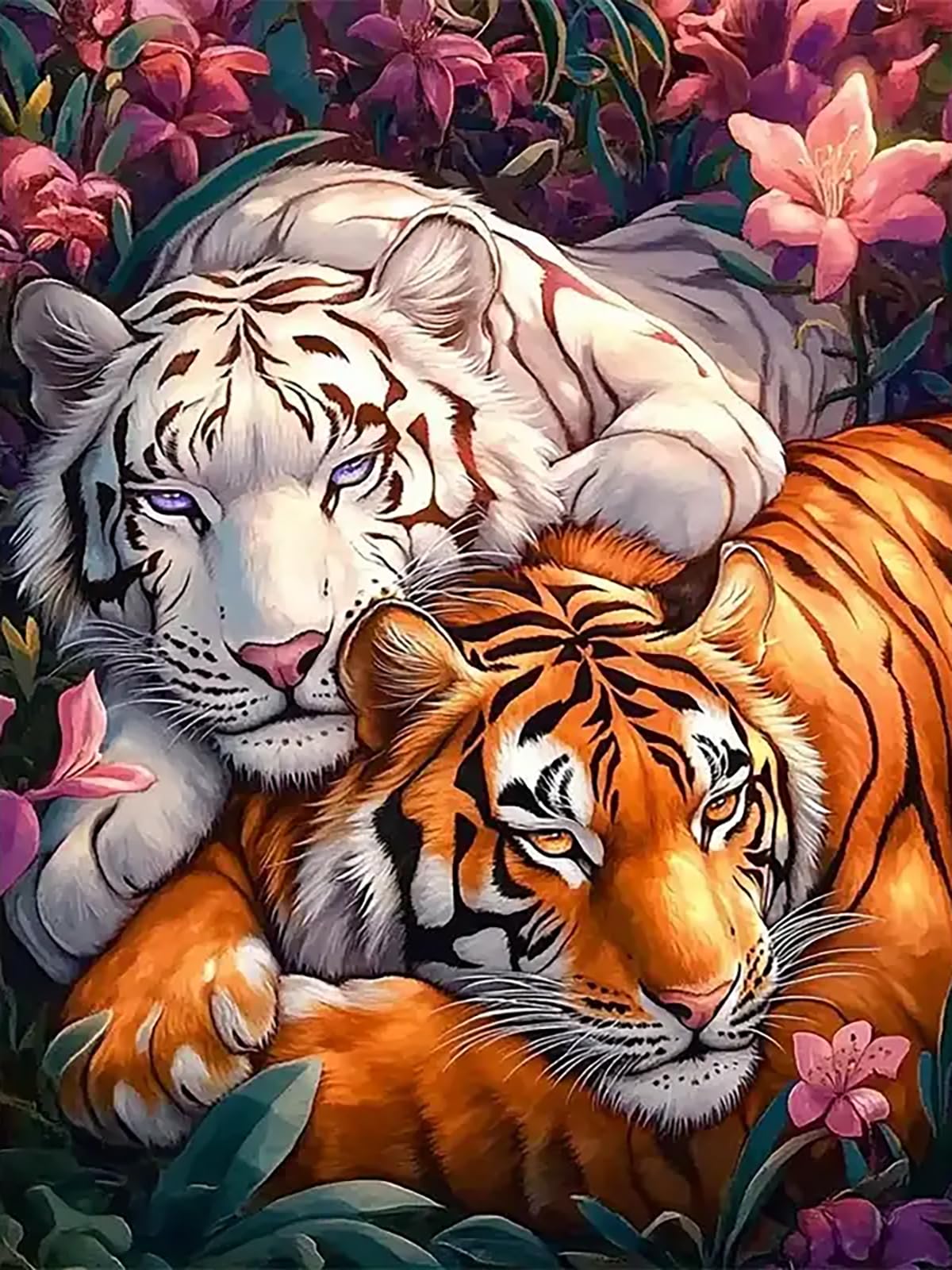 CHWGLFGG 5D Diamond Art Kits for Adults Beginners, Two Tigers Diamond Painting Kits, DIY Full Round Drill Paint by Diamonds Dot Gem Art for Adults, Home Wall Decor 12x 16 Inch CHWGLFGG