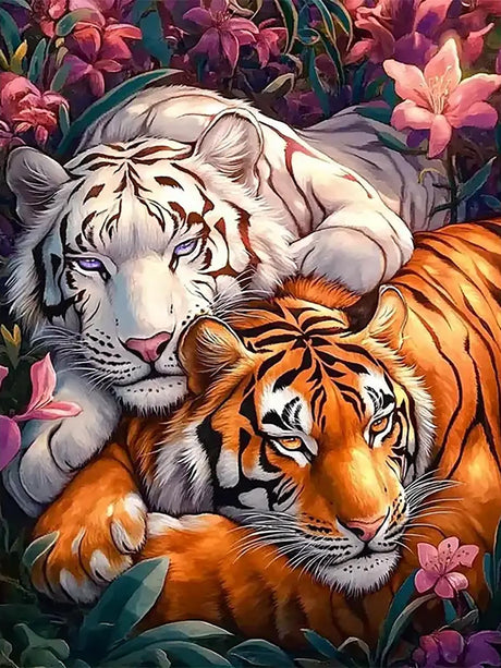 CHWGLFGG 5D Diamond Art Kits for Adults Beginners, Two Tigers Diamond Painting Kits, DIY Full Round Drill Paint by Diamonds Dot Gem Art for Adults, Home Wall Decor 12x 16 Inch CHWGLFGG