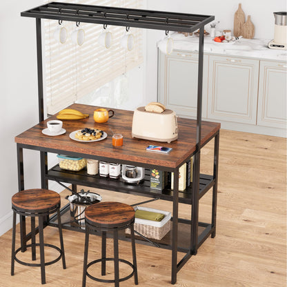 GAOMON Kitchen Island, Bakers Rack, Island Table for Kitchen,3 Tier Microwave Stand Oven Shelf with Storage, Storage Shelf for Kitchen Dining Room Living Room,5 Hooks