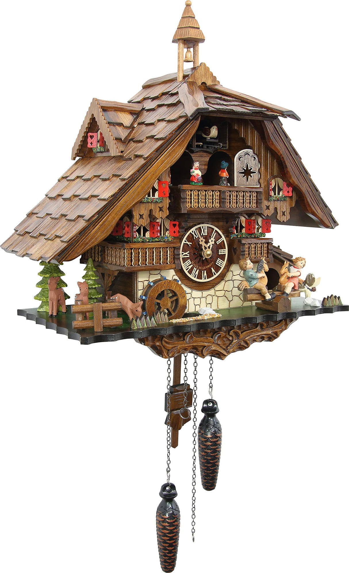 Cuckoo-Palace Large German Cuckoo Clock - The Seesaw Mill Chalet with Quartz Movement with Moving Seesaw - Black Forest Clock Cuckoo Palace