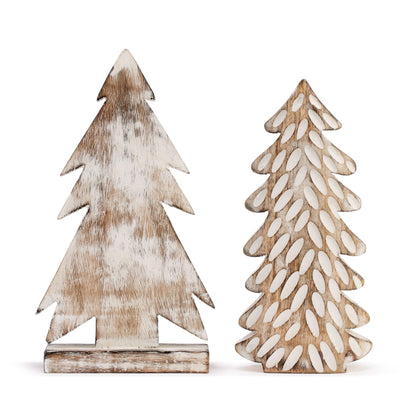 DEMDACO Christmas Tree Whitewashed Mango Wood Christmas Figurine Set of 2