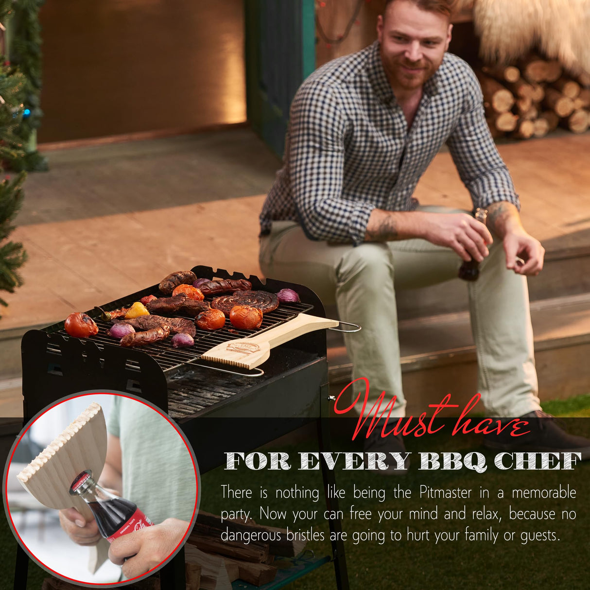 Easy Function Wood Grill Scraper - Wooden BBQ Grill Brush Cleaner Alternative - Enjoy Safe & Bristle Free Barbecue EASY FUNCTION