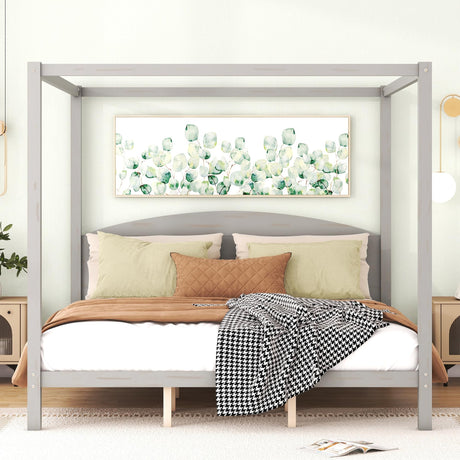 Harper & Bright Designs Grey Wash King Size Canopy Bed Frame with Headboard and Slat Support Harper & Bright Designs