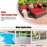 Tangkula 5 Pieces Patio Furniture Set, Outdoor Rattan Sofa Set w/Removable Cushions, Wicker Loveseat w/Single Sofa and Ottoman, Sectional Sofa Conversation Set for Backyard, Garden, Poolside (Red) Tangkula