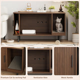 Cat Litter Box Enclosure with Cat Scratch Pad, Sliding Door, 37.4" Litter Box Enclosure Furniture Hidden Litter Box, Modern Indoor Cat House, TV Stand, Side End Table for Living Room, Walnut Halitaa