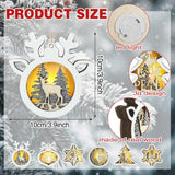 Anglechic 6 Pcs LED Christmas Tree Ornaments Rustic 3D Light up Wooden Christmas Hanging Ornaments Xmas Farmhouse Reindeer Santa Claus Snowflake Decor with Lights for Winter Wonderland Decorations Anglechic