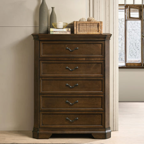 Roundhill Furniture Maderne Traditional Wood 5-Drawer Chest, Antique Walnut Roundhill Furniture
