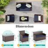 LUCIMUNDI 4 Piece Outdoor Patio Furniture Set, All-Weather Wicker Conversation Sets Include Coffee Table, Armchair, Loveseat, Sectional Furniture for Indoor Outdoor Backyard Pool Garden (Brown & Blue) LUCIMUNDI