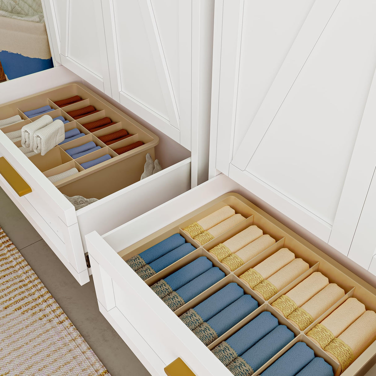 Washsemba 71'' Farmhouse Metal Wardrobe Cabinet with Hanging Rod, 2 Barn Door Wardrobe Closet with Adjustable Shelves,Drawer,for Dining Room,Bedroom,Living Room, Cloak Room,Office (White) Washsemba