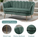 Anwick 59" Small Modern Chenille Loveseat Sofa, 2-Seater Sofa with Gold Metal Legs, Small Couch with Flower Shaped Back for Living Room Bedroom Office(Green) Anwick