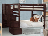 Bedz King Tall Stairway Bunk Beds Twin over Twin with 4 Drawers in the Steps, Dark Cherry Bedz King
