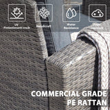 JOIVI Patio Furniture Set, All-Weather Outdoor U-Shaped Patio Conversation Set, 4 Piece PE Rattan Wicker Small Sectional Patio Sofa Set with Tempered Glass Coffee Table, Dark Gray JOIVI