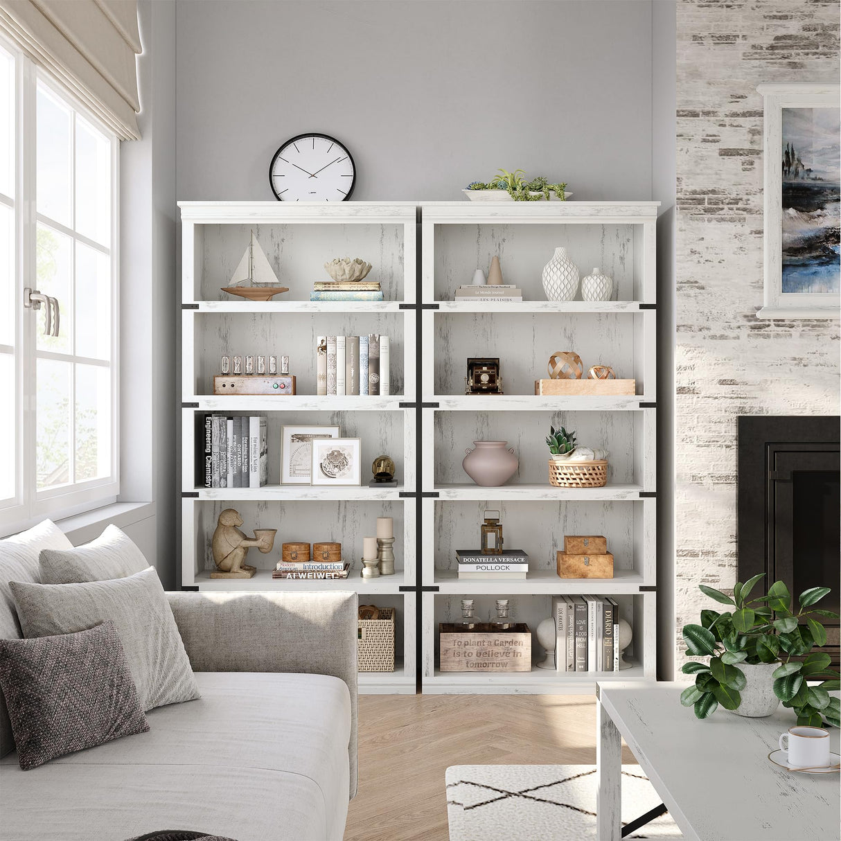 IDEALHOUSE 5 Tier Bookcase, Farmhouse Book Shelf with Storage, Tall Book Case Wooden 5 Shelf Bookcase for Home Office, Living Room, Bed Room (White, 67.4" H x 31.5" W x 12.8" D) IDEALHOUSE