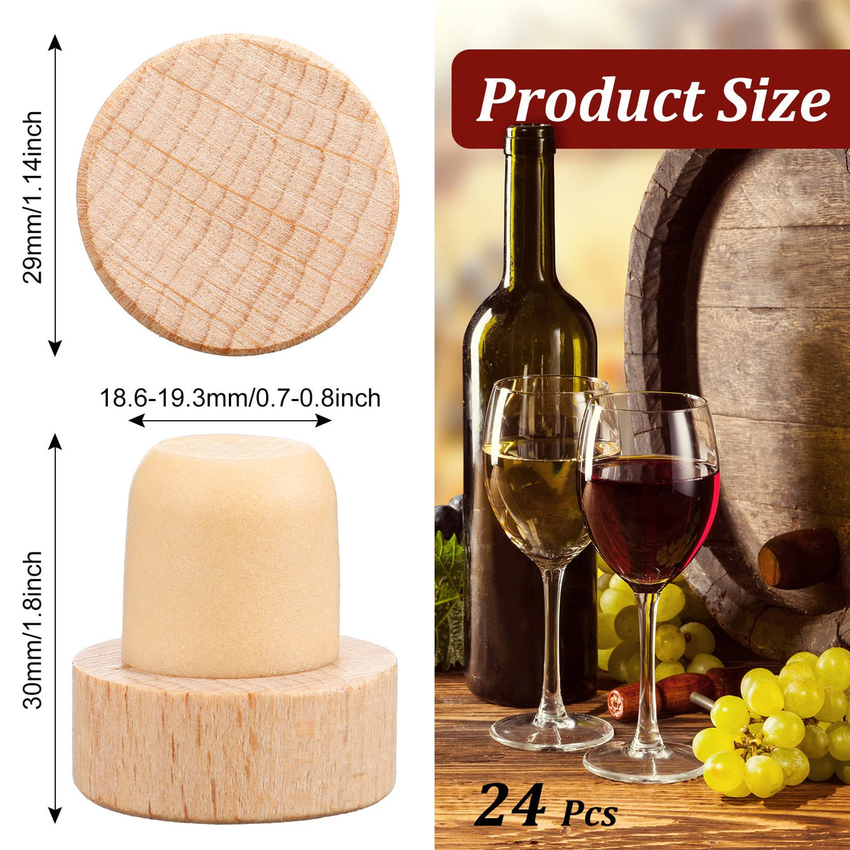 Yalikop 24 Pcs T Shaped Cork Plugs Reusable Wooden & Rubber Wine & Beer Bottle Stoppers Yalikop