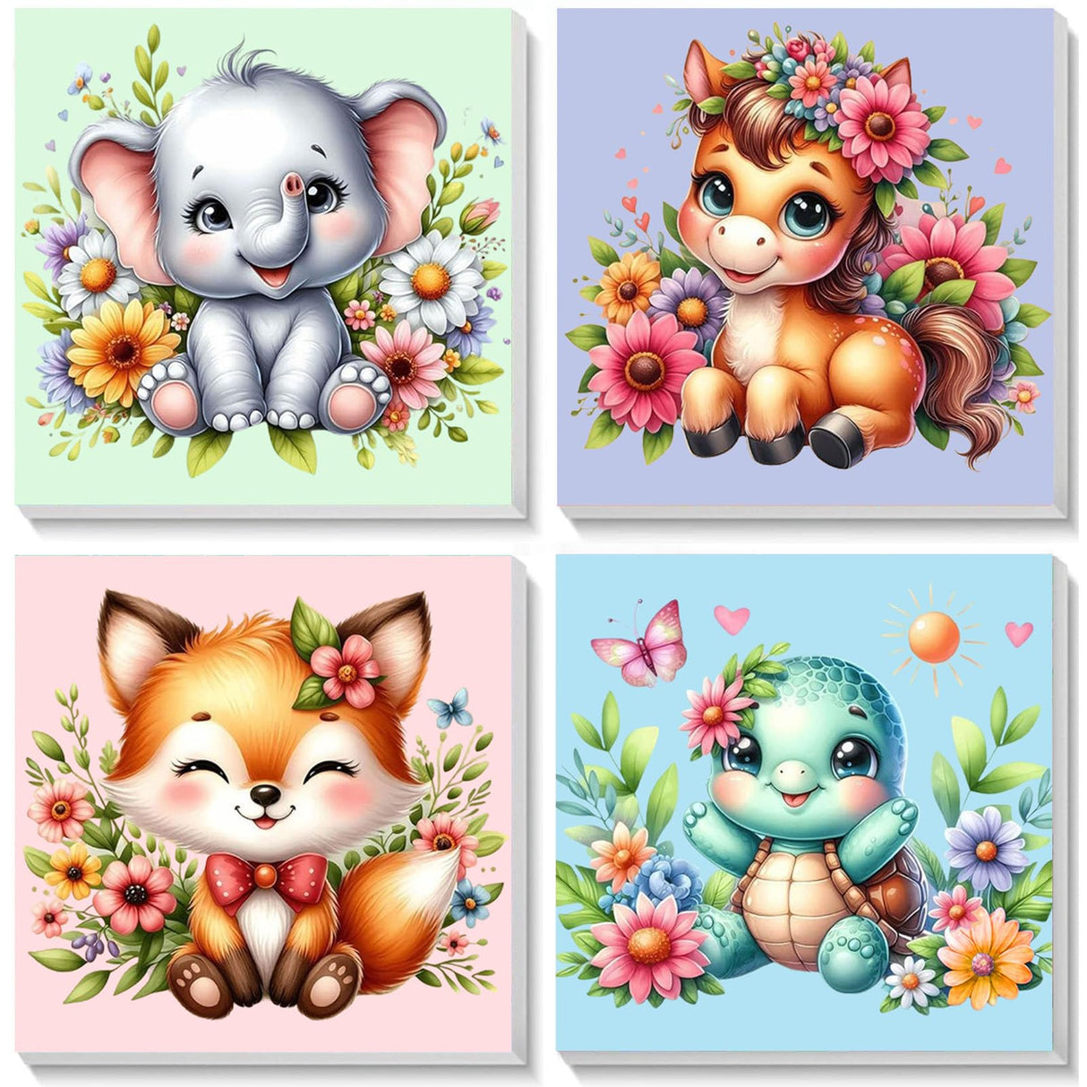 4 Pack Animal Paint by Number for Kids with Wooden Frame, Paint by Numbers for Kids Animals Ages 4-8-12, Easy Elephant Fox Sea Turtle Horse DIY Acrylic Oil Painting Kits for Home Wall Decor (8X8 inch) xackcme