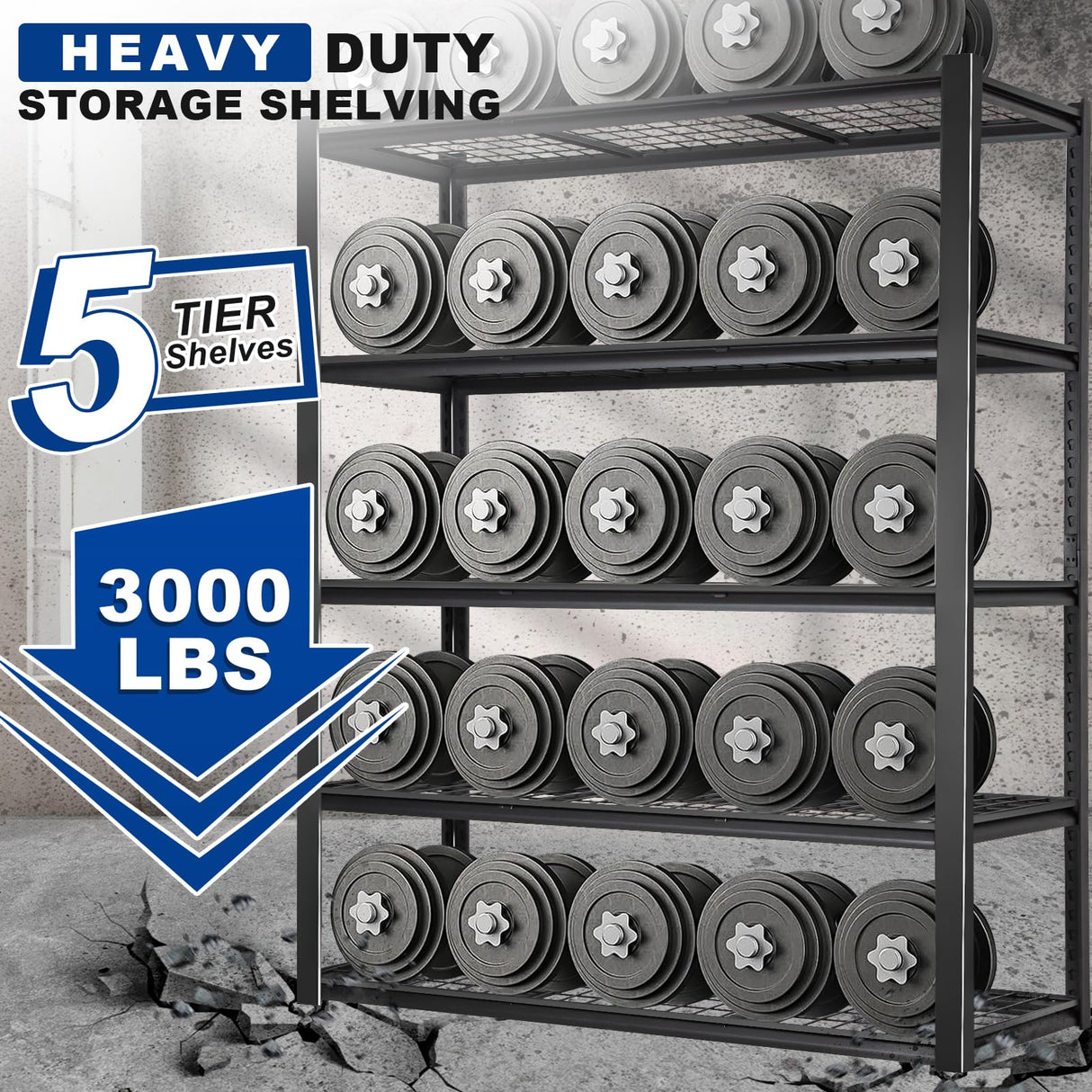 BILT HARD 48" W x 24" D Garage Shelving 3000 LBS, 72" H Storage Shelves, Heavy Duty 5-Tier Metal Shelving Units with Adjustable Shelf, Steel Wire Utility Shelving BILT HARD