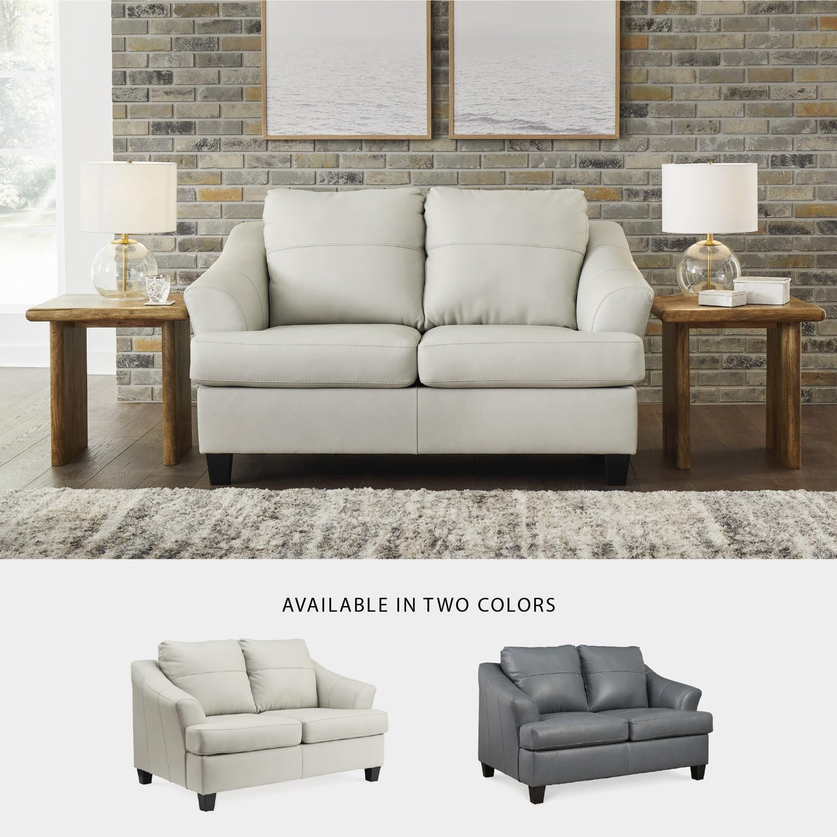 Signature Design by Ashley Genoa Modern Leather Match Loveseat, White Signature Design by Ashley