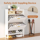 spanspace Freestanding Shoe Storage Cabinet for Entryway, Farmhouse Shoe Rack Cabinet with Open Shelf & 2 Flip-Drawer, Metal Legs for Hallway spanspace