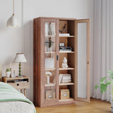 LISSIMO Glass Display Cabinet,Metal Storage Cabinet Bookcase with Glass Doors and 4 Adjustable Shelves,Curio Cabinet Liquor Cabinet with Lock for Home,Office and Exhibition Hall (Rustic Brown) LISSIMO