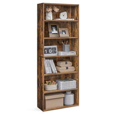 VASAGLE Rustic Brown 6-Tier Open Bookshelf with Adjustable Shelves and Anti-Tip Kit VASAGLE