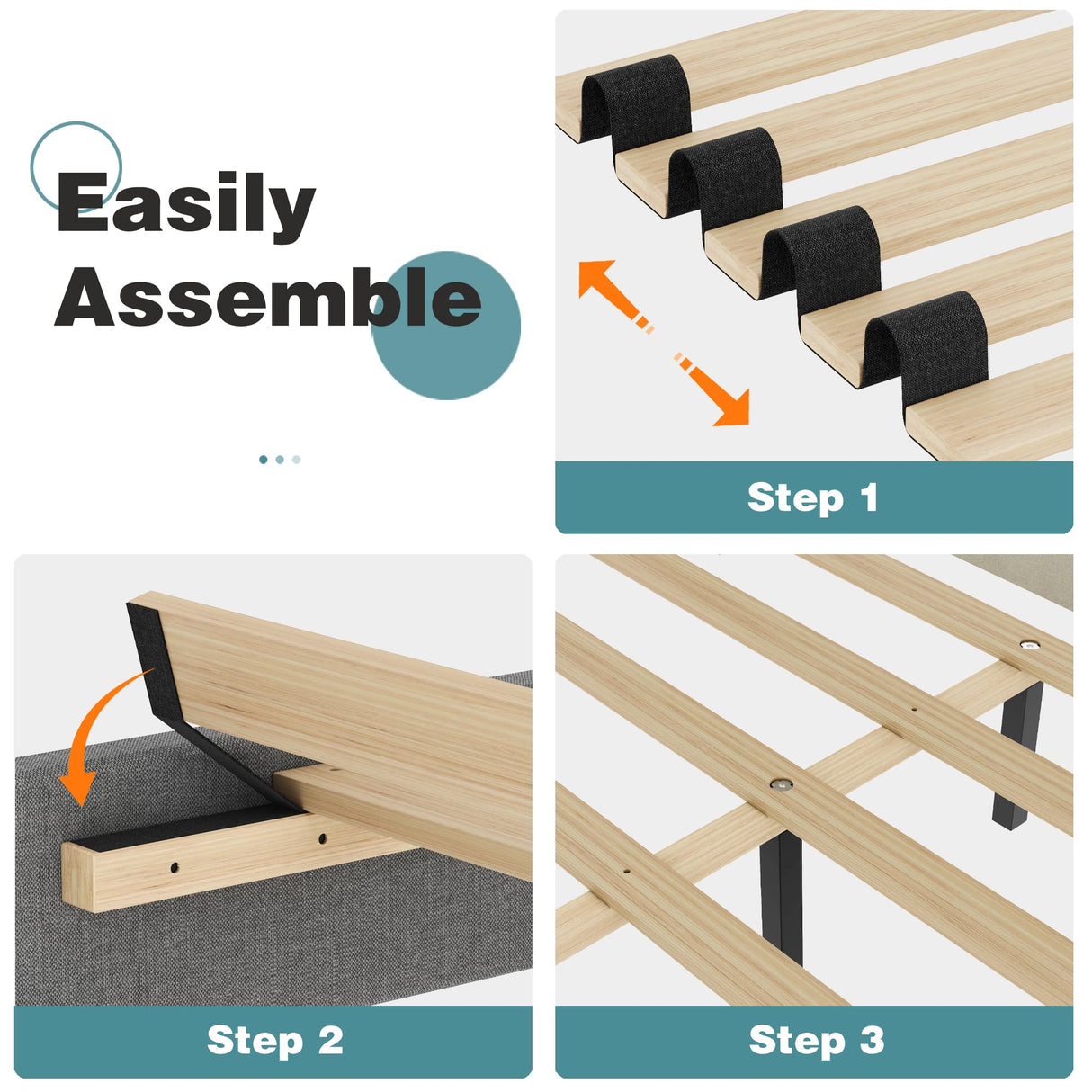 Lifezone Queen Bed Frame with Headboard,Linen Upholstered Bed Frame with Wood Slats Support,No Box Spring Needed,Heavy Duty Feet,Easy Assembly,Light Grey Lifezone