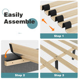 Lifezone Queen Bed Frame with Headboard,Linen Upholstered Bed Frame with Wood Slats Support,No Box Spring Needed,Heavy Duty Feet,Easy Assembly,Light Grey Lifezone