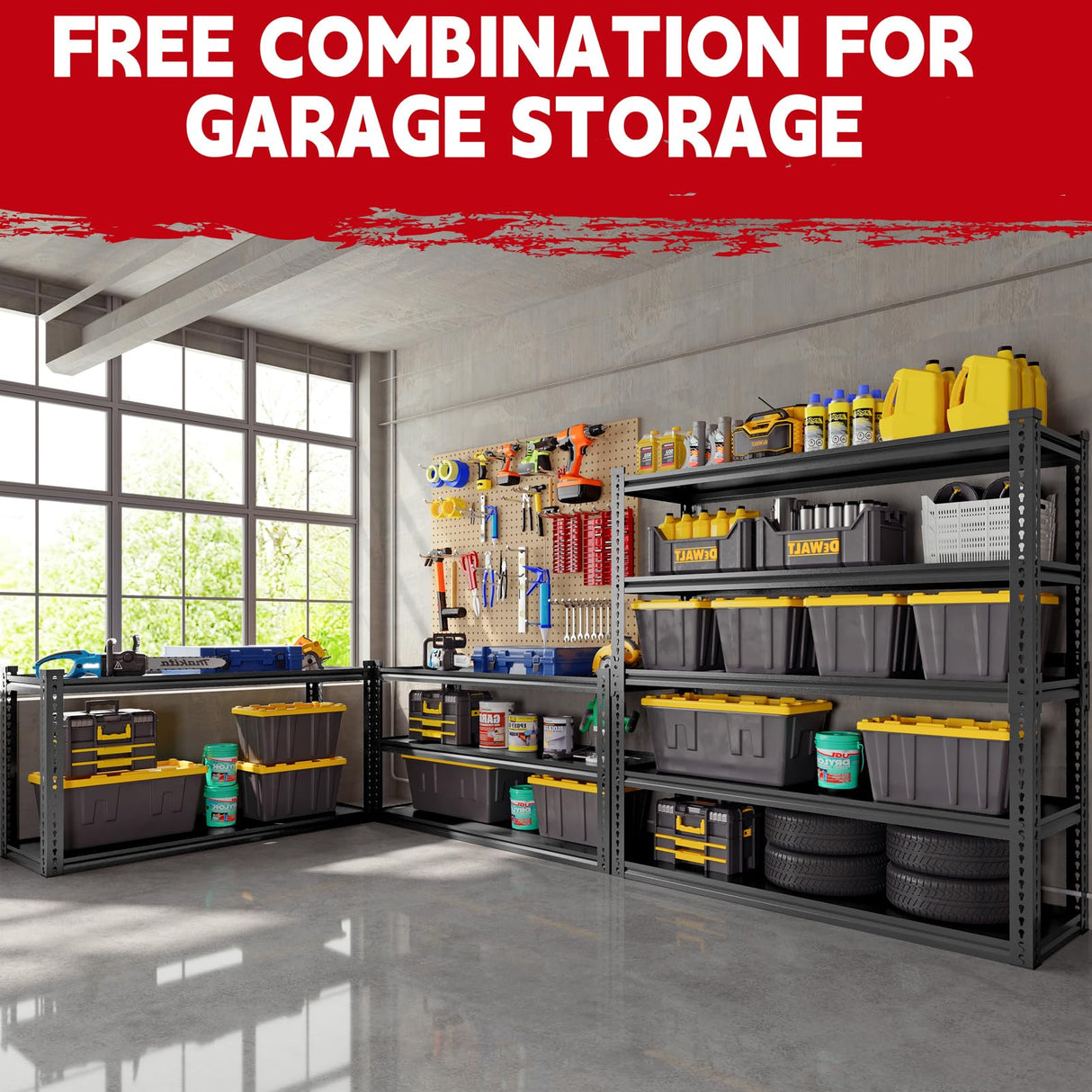 Lauxery 78” H x 55”W x 24”D Metal Garage Shelving, Adjustable 5 - Tier Basement Shelving, Easy Assembly, Large Size Heavy Duty Storage Rack for Garage, Basement & Workshop Lauxery