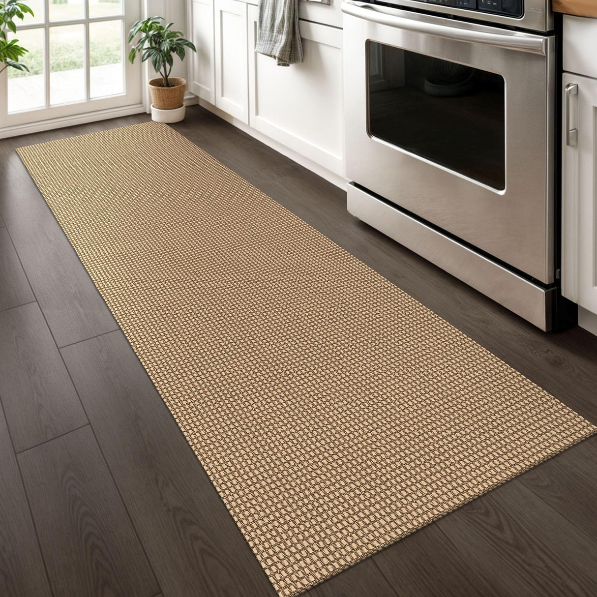 KOZYFLY Boho Runners for Hallways 2x6 ft Washable Hall Carpet Runner Rubber Backed Kitchen Rug Non Slip Woven Cotton Entryway Runner Rugs Floor Runners for Indoor Hallway Bedroom, Tan/Orange/Brown KOZYFLY