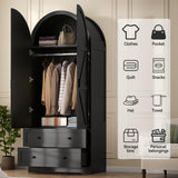 Gyfimoie 74.8" Black Armoire Wardrobe Closet with 2 Drawers and 2 Doors, Tall Bedroom Freestanding Armoire Storage Cabinet with Shelves, Wood Large Wardrobe Combination for Hanging Clothes (Black) Gyfimoie