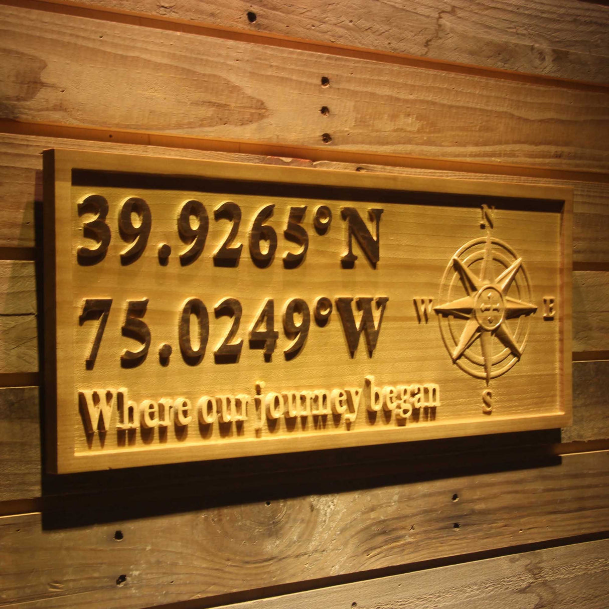 ADVPRO wpa0415 Compass Latitude Longitude Location Family Wedding Sign Wood Engraved Wooden Sign - Large 26.75 x 10.75 AdvPro