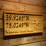 ADVPRO wpa0415 Compass Latitude Longitude Location Family Wedding Sign Wood Engraved Wooden Sign - Large 26.75 x 10.75 AdvPro