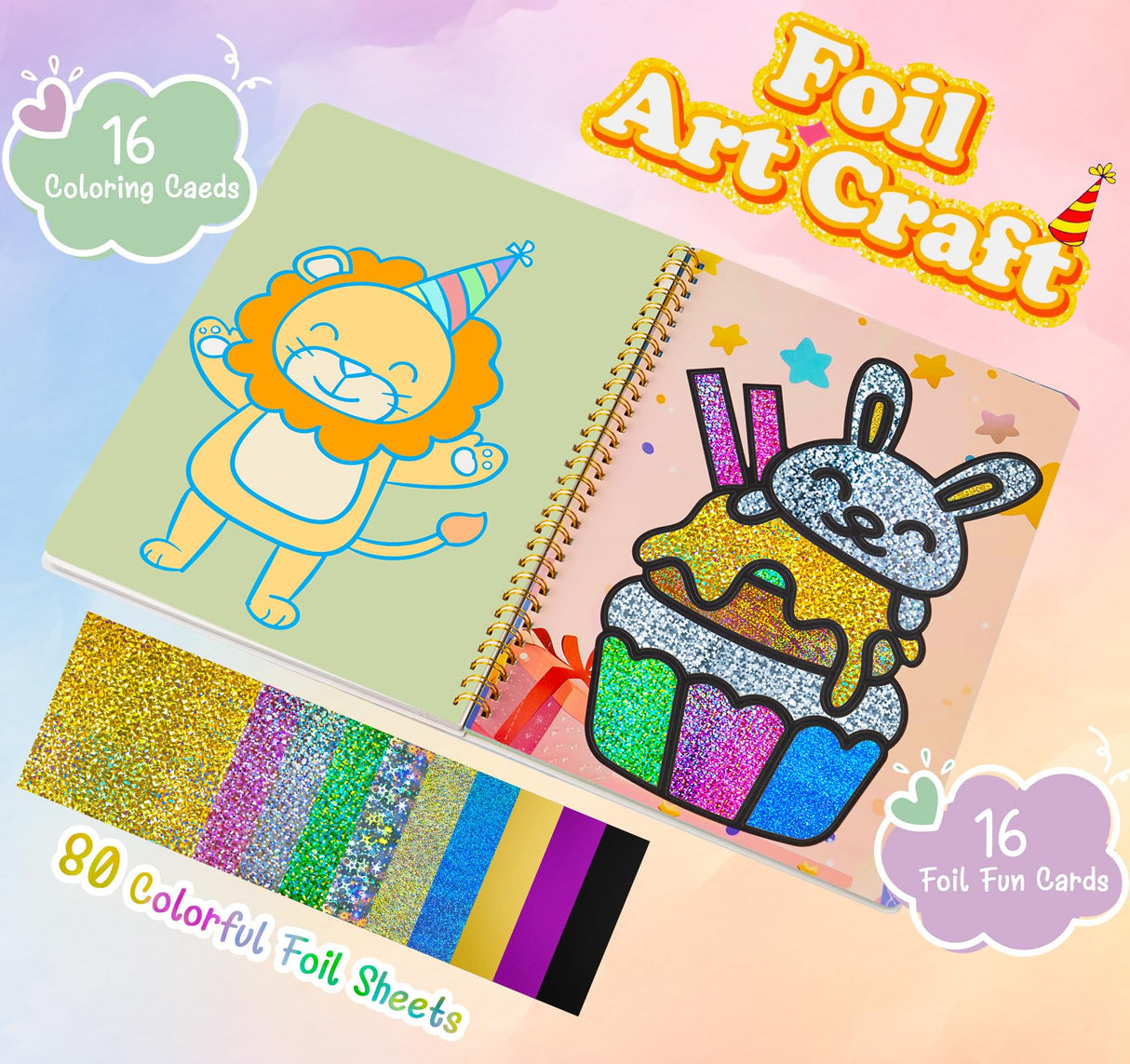 ilauke Art Craft Activity for Kids, No Mess DIY Creative Birthday Foil Art Kits, 2-in-1 Creative Travel Book for Girls Age 4-9, Idea Stuffers Valentines Gifts for Girls Boys, Travel Activities ilauke