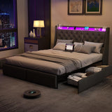 Doltoro Queen Size Bed Frame with 4 Storage Drawers, LED Lights, and Charging Station Doltoro