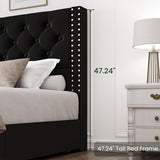 LARMACE Queen Size Upholstered Bed Frame with Storage Velvet Platform Tufted Bed Frame with 4 Drawers and Headboard, Wood Slats Support, Easy Assembly, Noise-Free, Black LARMACE