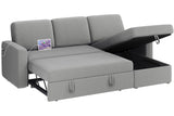 Yaheetech Sectional Sofa L-Shaped Sofa Couch Bed w/Chaise & USB, Reversible Couch Sleeper w/Pull Out Bed & Storage Space, 4-seat Fabric Convertible Sofa, Pull Out Couch Light Gray Yaheetech