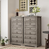 HOSTACK 6 Drawers Dresser, 52" Tall Dresser, Vertical 6 Drawer Dresser, Modern Farmhouse Chest of Drawers, Wood Closet Dresser Storage Dresser Chest for Living Room, Hallway, Entryway, Ash Grey HOSTACK