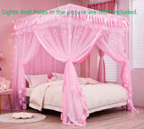 Mengersi 4 Corners Post Canopy Bed Curtains for Girls Full Size - Royal Luxurious Cozy Drape Canopy Bed Frames Netting for Kids Adults- Cute Princess Bedroom Decoration (Pink) Mengersi